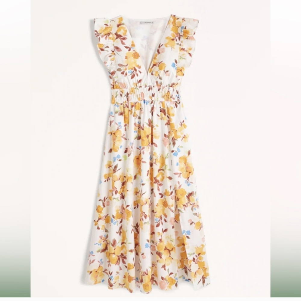 Abercrombie and fitch flutter sleeve floral midi dress